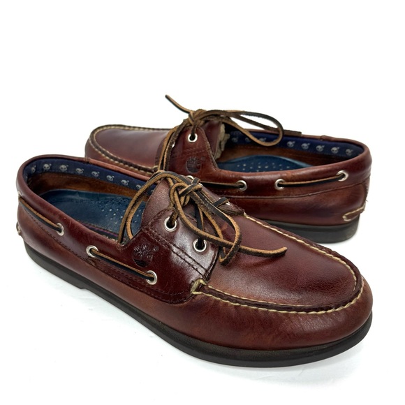 TIMBERLAND MEN'S 2-EYE CLASSIC LEATHER BOAT SHOE ROOTBEER BROWN Size 10.5M - Picture 1 of 15